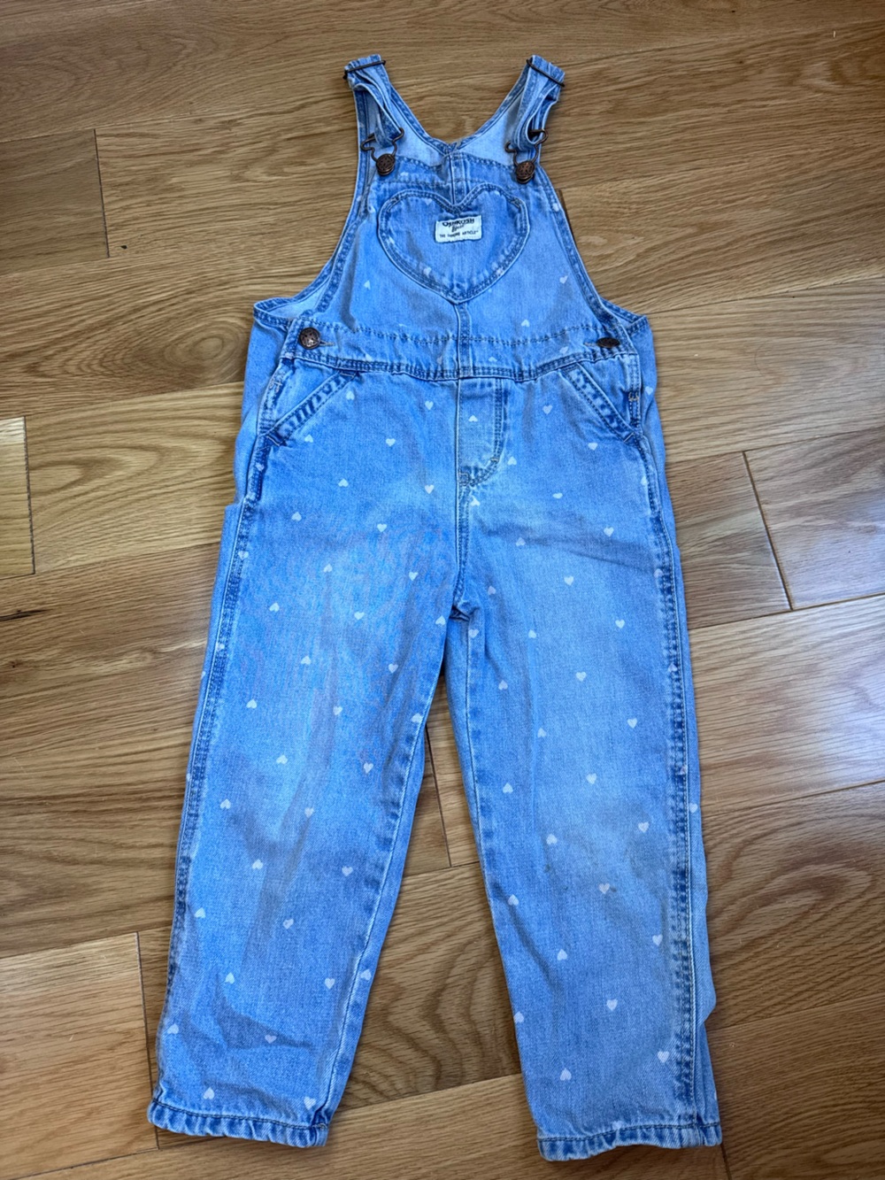 OshKosh B'gosh Light Blue Heart-Print Girls Jeans Overalls